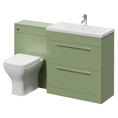 Napoli 390 Cento Olive Green 1400mm 2 Drawer Vanity Unit Toilet Suite with Glide Basin Right Hand View