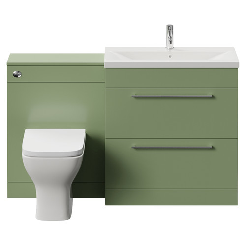Napoli 390 Cento Olive Green 1400mm 2 Drawer Vanity Unit Toilet Suite with Glide Basin Front View