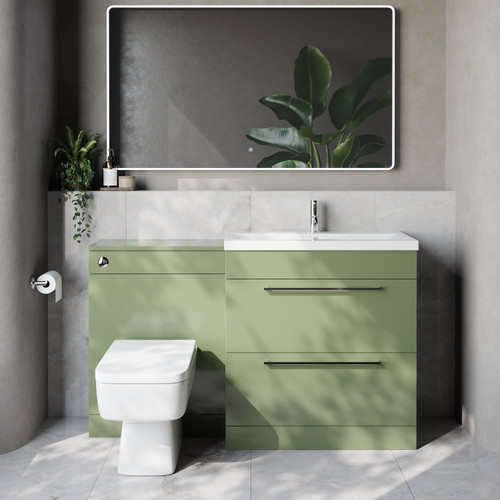 Napoli 390 Cento Olive Green 1400mm 2 Drawer Vanity Unit Toilet Suite with Glide Basin Lifestyle Image