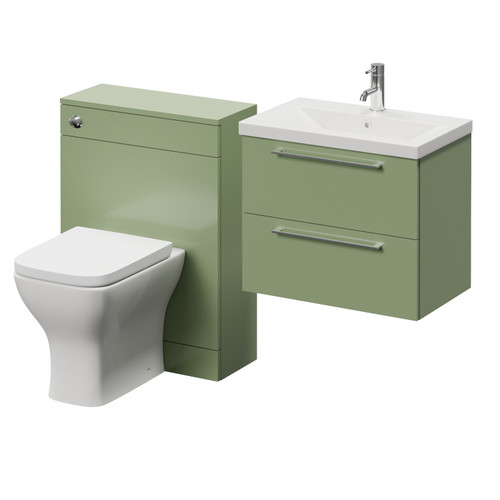 Napoli 390 Cento Olive Green 1200mm Wall Mounted 2 Drawer Vanity Unit and Toilet Suite with Glide Basin Right Hand View