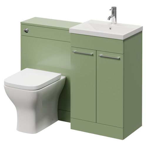 Napoli 390 Cento Olive Green 1100mm 2 Door Vanity Unit Toilet Suite with Glide Basin Right Hand View