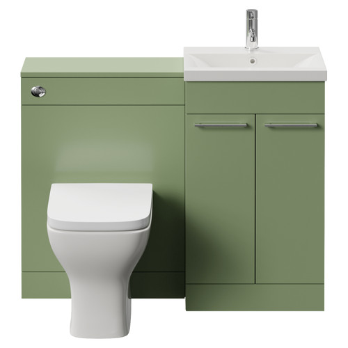 Napoli 390 Cento Olive Green 1100mm 2 Door Vanity Unit Toilet Suite with Glide Basin Front View
