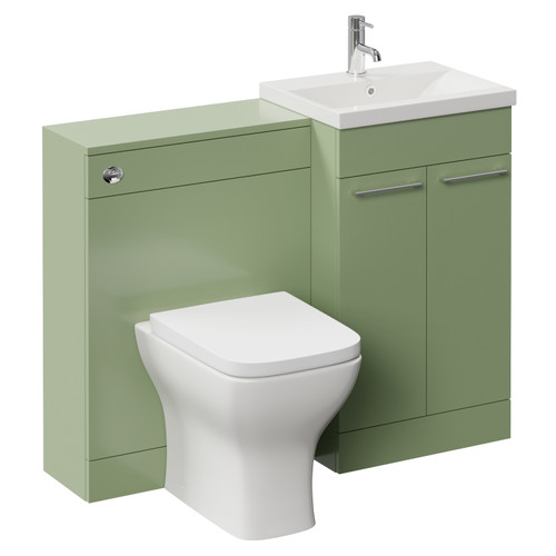 Napoli 390 Cento Olive Green 1100mm 2 Door Vanity Unit Toilet Suite with Glide Basin Left Hand View