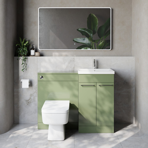 Napoli 390 Cento Olive Green 1100mm 2 Door Vanity Unit Toilet Suite with Glide Basin Lifestyle Image