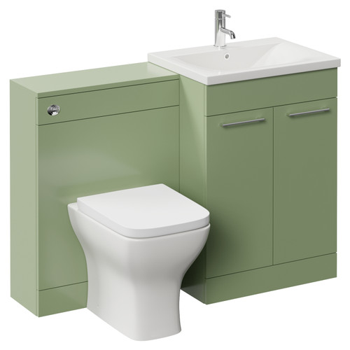 Napoli 460 Cento Olive Green 1200mm 2 Door Vanity Unit Toilet Suite with Glide Basin Left Hand View