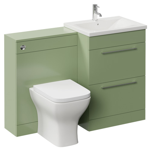 Napoli 460 Cento Olive Green 1200mm 2 Drawer Vanity Unit Toilet Suite with Glide Basin Left Hand View