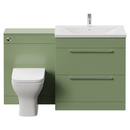 Napoli 460 Cento Olive Green 1400mm 2 Drawer Vanity Unit Toilet Suite with Glide Basin Front View