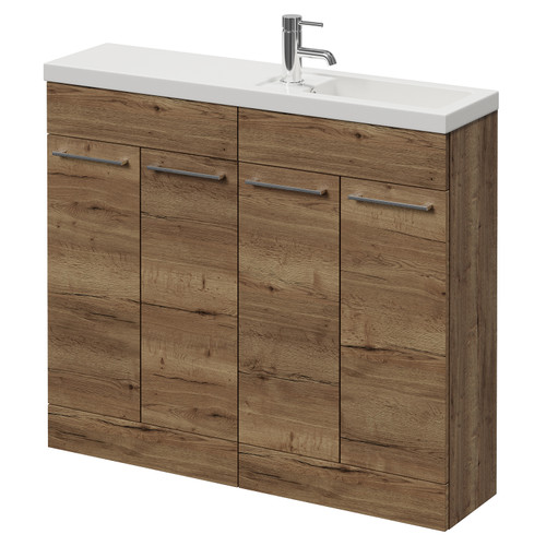 Napoli 250 Tobacco Oak 1000mm 4 Door Vanity Unit with Square Silvo Basin Right Hand View