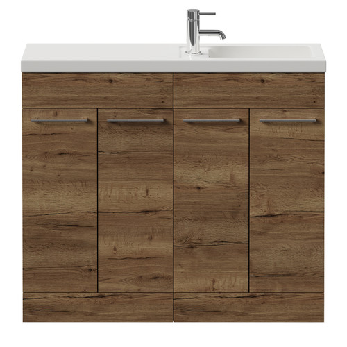 Napoli 250 Tobacco Oak 1000mm 4 Door Vanity Unit with Square Silvo Basin Front View