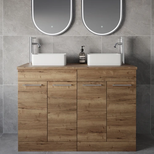 Napoli 460 Tobacco Oak 1200mm 4 Door Vanity Unit for Countertop Basins Lifestyle