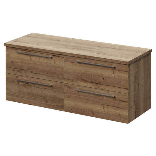 Napoli 460 Tobacco Oak 1200mm Wall Mounted 4 Drawer Vanity Unit for Countertop Basins Right Hand View