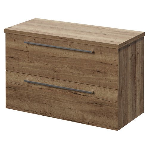 Napoli 390 Tobacco Oak 800mm Wall Mounted 2 Drawer Vanity Unit for Countertop Basins Right Hand View