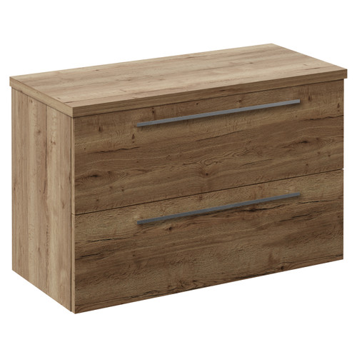 Napoli 390 Tobacco Oak 800mm Wall Mounted 2 Drawer Vanity Unit for Countertop Basins Left Hand View