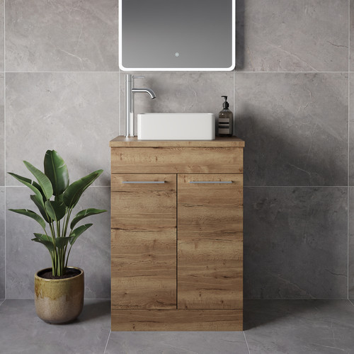 Napoli 390 Tobacco Oak 600mm 2 Door Vanity Unit for Countertop Basins Lifestyle Image
