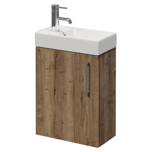 Napoli Cube Tobacco Oak 400mm Wall Mounted Single Door Vanity Unit with Align Basin Right Hand View