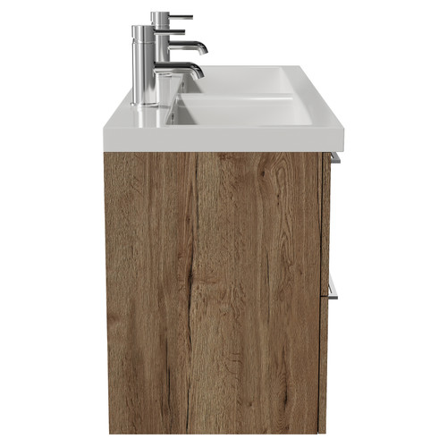 Napoli 390 Tobacco Oak 1200mm Wall Mounted 4 Drawer Vanity Unit with Double Glide Basins Side View