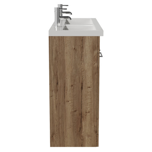 Napoli 390 Tobacco Oak 1200mm 4 Door Vanity Unit with Double Glide Basins Side View