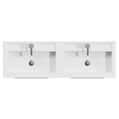 Napoli 390 Tobacco Oak 1200mm Wall Mounted 4 Drawer Vanity Unit with Double Lucia Basins Top View