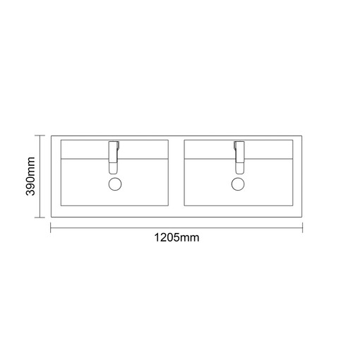 Napoli 390 Tobacco Oak 1200mm Wall Mounted 4 Drawer Vanity Unit with Double Lucia Basins Top Down Dimensions