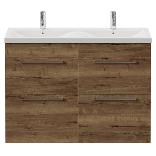 Napoli 390 Tobacco Oak 1200mm 4 Drawer Vanity Unit with Double Glide Basins Front View