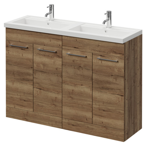 Napoli 390 Tobacco Oak 1200mm 4 Door Vanity Unit with Double Lucia Basins Right Hand View