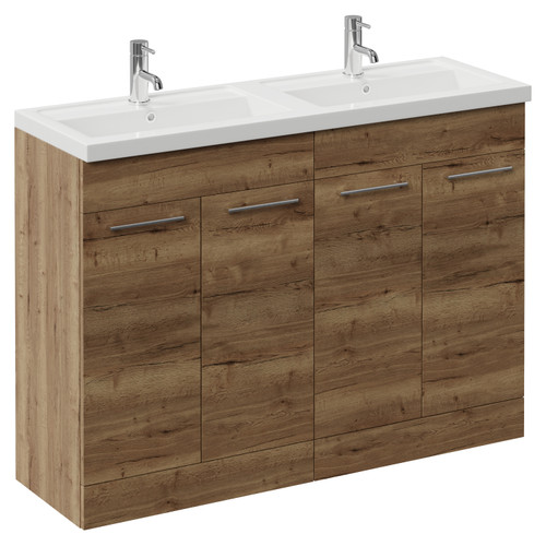 Napoli 390 Tobacco Oak 1200mm 4 Door Vanity Unit with Double Lucia Basins Left Hand View