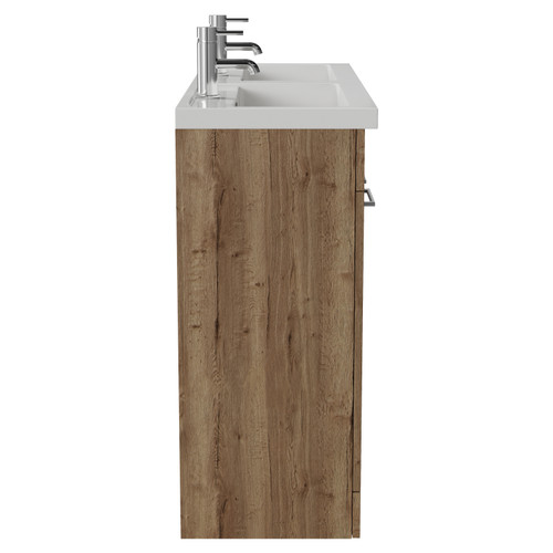Napoli 390 Tobacco Oak 1200mm 4 Door Vanity Unit with Double Lucia Basins Side View