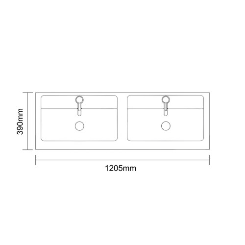 Napoli 390 Tobacco Oak 1200mm 4 Door Vanity Unit with Double Lucia Basins Top Down Dimensions