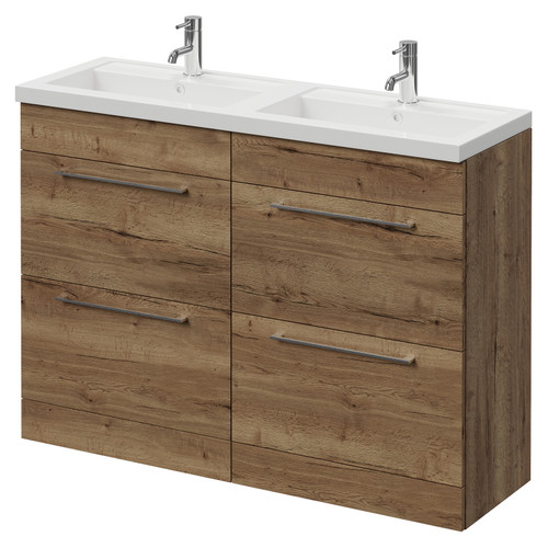 Napoli 390 Tobacco Oak 1200mm 4 Drawer Vanity Unit with Double Lucia Basins Right Hand View