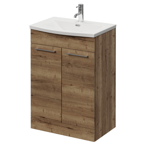 Napoli 390 Tobacco Oak 600mm 2 Door Vanity Unit with Arc Basin Right Hand View
