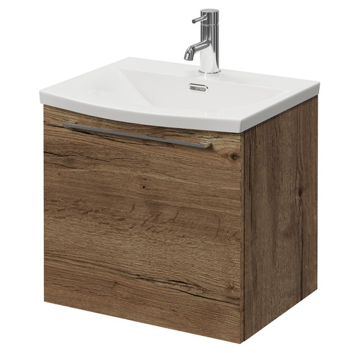 Napoli 390 Tobacco Oak 500mm Wall Mounted Single Drawer Vanity Unit with Arc Basin Right Hand View