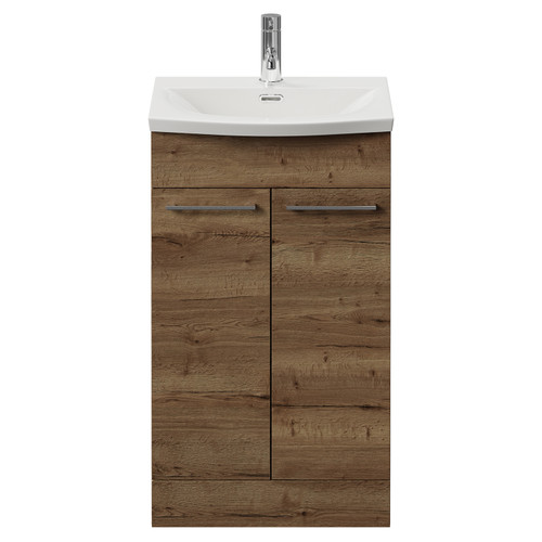 Napoli 390 Tobacco Oak 500mm 2 Door Vanity Unit with Arc Basin Front View