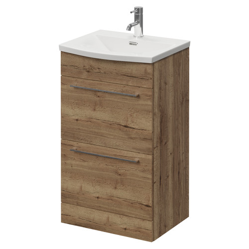 Napoli 390 Tobacco Oak 500mm 2 Drawer Vanity Unit with Arc Basin Right Hand View