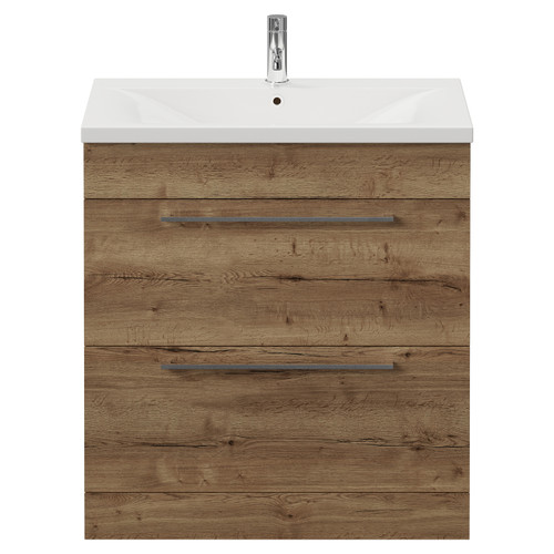 Napoli 460 Tobacco Oak 800mm 2 Drawer Vanity Unit with Glide Basin Front View