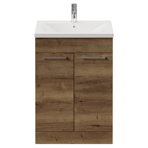 Napoli 460 Tobacco Oak 600mm 2 Door Vanity Unit with Glide Basin Front View