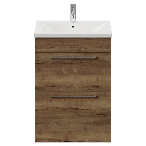 Napoli 460 Tobacco Oak 600mm 2 Drawer Vanity Unit with Glide Basin Front View