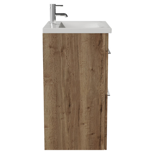 Napoli 460 Tobacco Oak 600mm 2 Drawer Vanity Unit with Glide Basin Side View