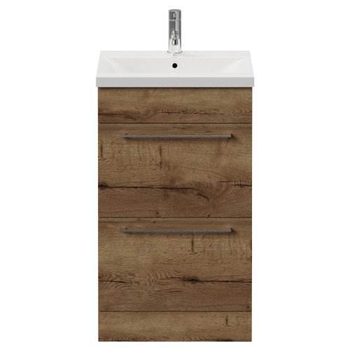 Napoli 390 Tobacco Oak 500mm 2 Drawer Vanity Unit with Glide Basin Front View
