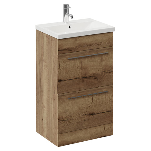 Napoli 390 Tobacco Oak 500mm 2 Drawer Vanity Unit with Glide Basin Left Hand View