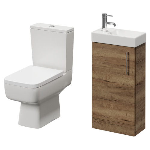Napoli Cube Tobacco Oak 400mm Single Door Vanity Unit and Toilet Suite with Align Basin Right Hand View