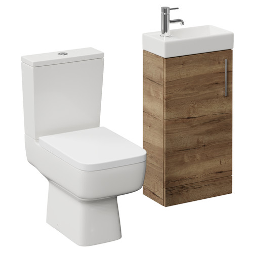 Napoli Cube Tobacco Oak 400mm Single Door Vanity Unit and Toilet Suite with Align Basin Left Hand View