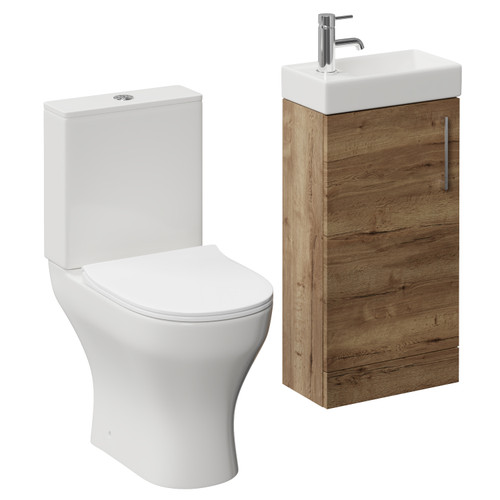 Napoli Cube Tobacco Oak 400mm Single Door Vanity Unit and Jubilee Toilet Suite with Align Basin Left Hand View
