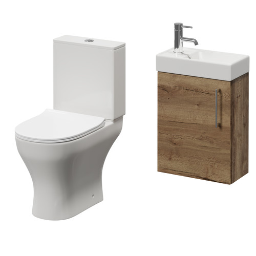 Napoli Cube Tobacco Oak 400mm Single Door Wall Mounted Vanity Unit and Jubilee Toilet Suite with Align Basin Right Hand View