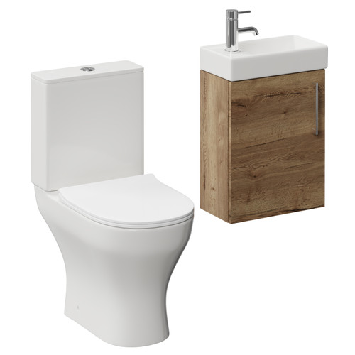 Napoli Cube Tobacco Oak 400mm Single Door Wall Mounted Vanity Unit and Jubilee Toilet Suite with Align Basin Left Hand View
