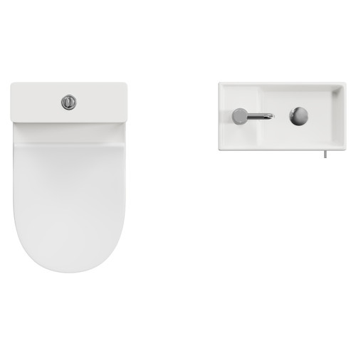 Napoli Cube Tobacco Oak 400mm Single Door Wall Mounted Vanity Unit and Jubilee Toilet Suite with Align Basin Top View