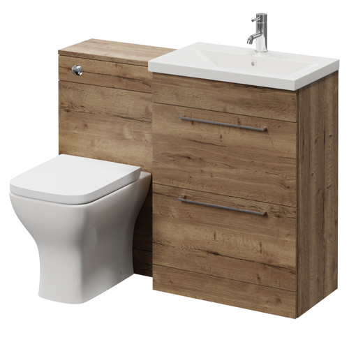 Napoli 390 Tobacco Oak 1100mm 2 Drawer Vanity Unit Toilet Suite with Glide Basin Right Hand View