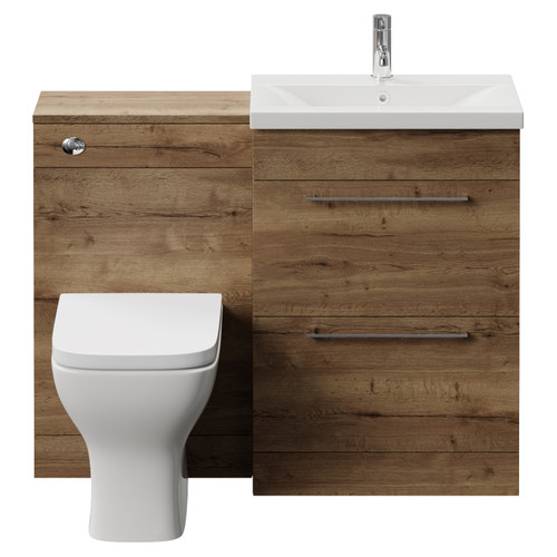 Napoli 390 Tobacco Oak 1100mm 2 Drawer Vanity Unit Toilet Suite with Glide Basin Front View