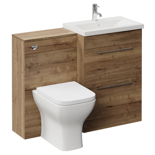 Napoli 390 Tobacco Oak 1100mm 2 Drawer Vanity Unit Toilet Suite with Glide Basin Left Hand View