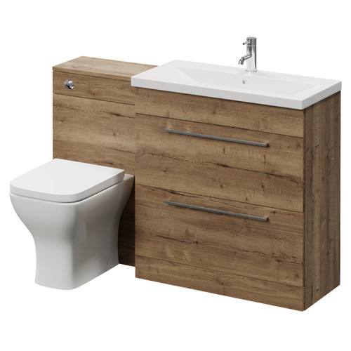 Napoli 390 Tobacco Oak 1300mm 2 Drawer Vanity Unit Toilet Suite with Glide Basin Right Hand View