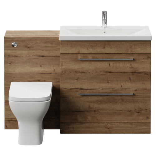 Napoli 390 Tobacco Oak 1300mm 2 Drawer Vanity Unit Toilet Suite with Glide Basin Front View